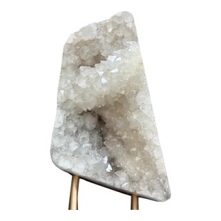 Large White Quartz Sculptural Specimen on Custom Metal Stand For Sale