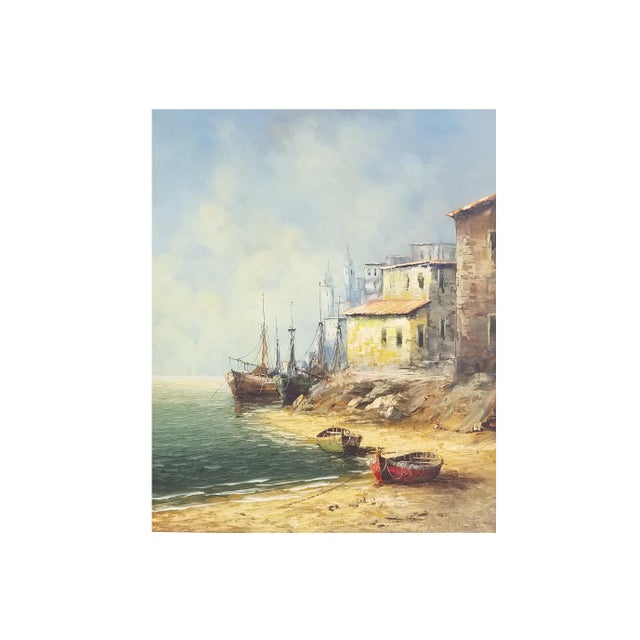 Eleonore Guinther oil on canvas harbor scene. Born March 30, 1947 near the banks of Germany's River Ruhr, daughter of the...