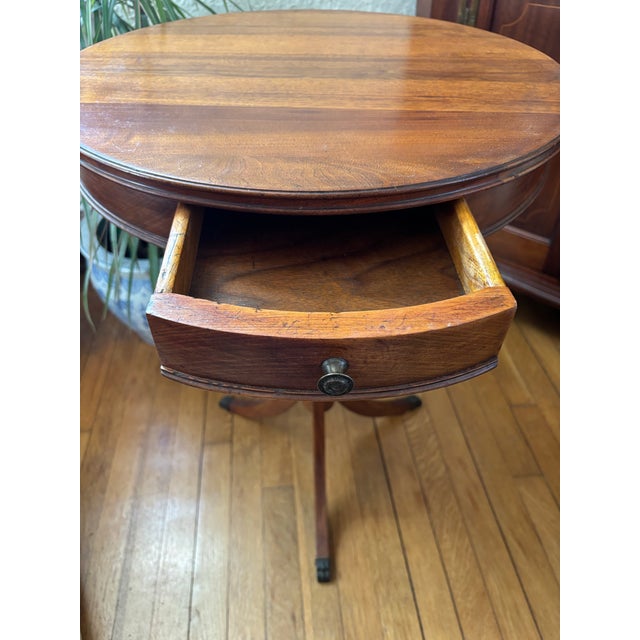 Baker Furniture Company Antique Round Mahogany Drum Table With Drawer For Sale - Image 4 of 11