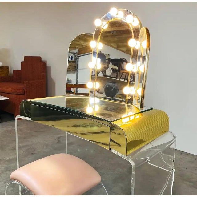 Lucite Vanity, Mirror & Scroll Ottoman Bench by Hill Manufacturing 1970s For Sale - Image 9 of 14