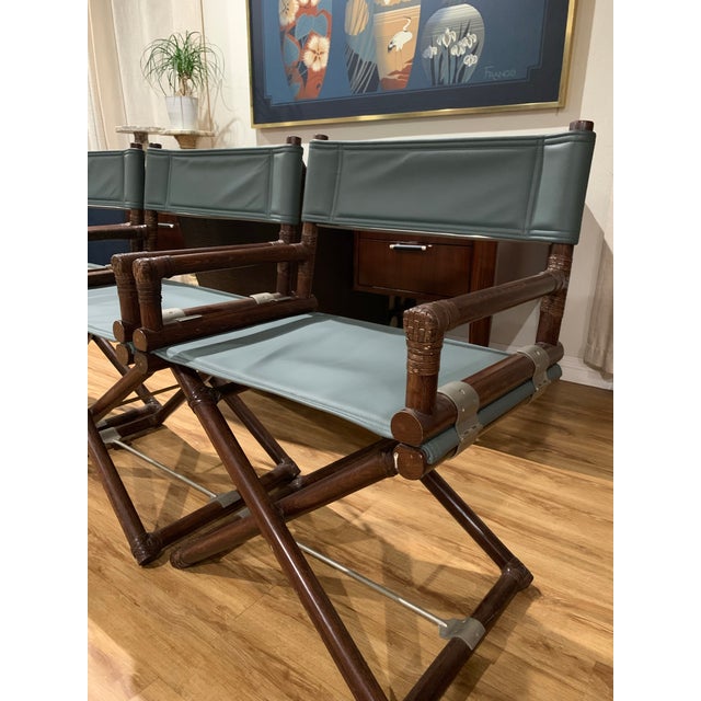 Animal Skin 1970s McGuire Director’s X -Chairs in Blue Sage Leather For Sale - Image 7 of 11