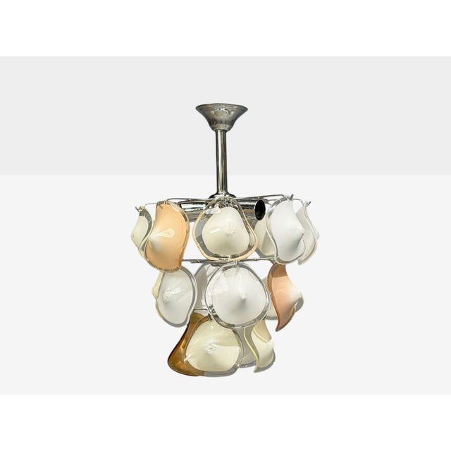 Mid-Century Modern, Orange and White Murano Glass, Chrome, Pendant Light, 1960s For Sale - Image 9 of 12