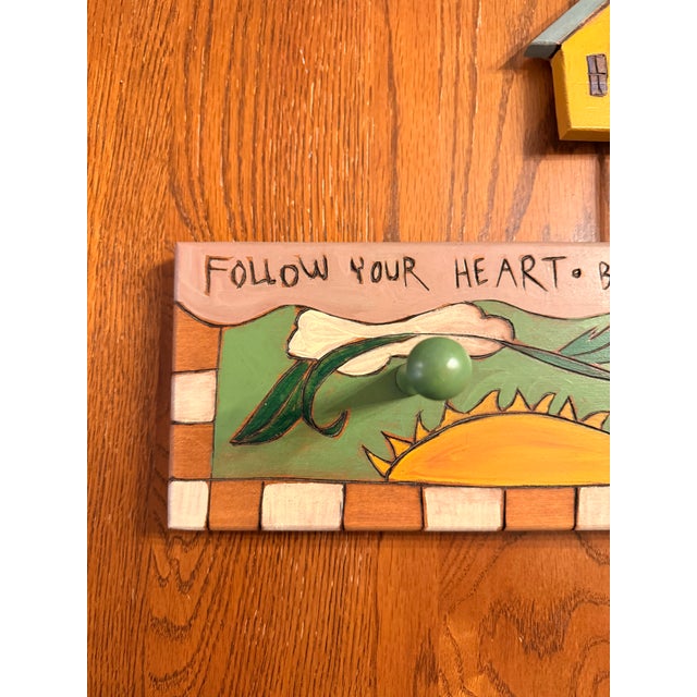 Sticks Sarah Grant 1997 Folk Art 36” Coat Rack Wall Hooks Hand Painted For Sale - Image 10 of 11