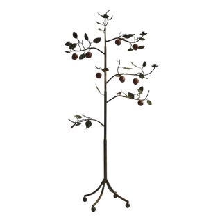 Vintage Tole Espalier / Espaliered Full Size Standing Apple Tree Sculptural Candelabra / Candle Holder on Ball Feet For Sale