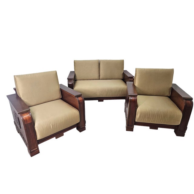 Mid-Century Modern Vintage Custom Mahogany Sofa Set, 1980s For Sale - Image 3 of 13