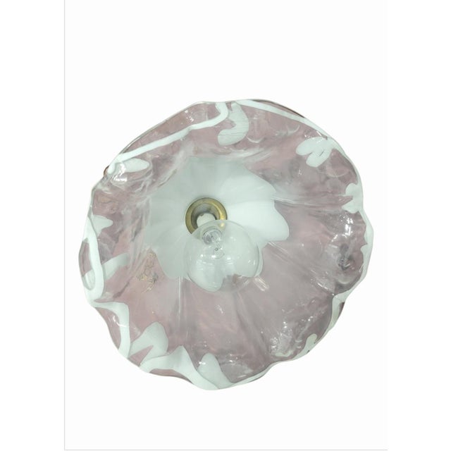 Vintage Murano Glass Opaline White Clear Ruffled Tulip 1 Light Chandelier Fixture For Sale In West Palm - Image 6 of 7