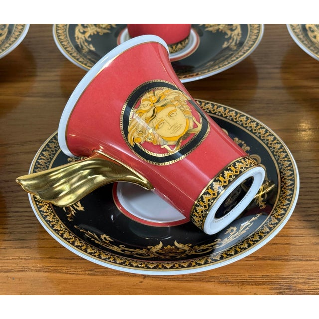 Versace Baroque Versace Medusa Red Espresso Cups and Saucers - Set of 6 For Sale - Image 4 of 16