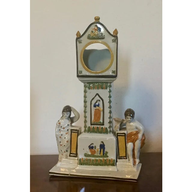 Antique Circa 1820 English Staffordshire Pearlware Dixon Austin & Company Grandfather Clock Watch Holder For Sale - Image 10 of 13