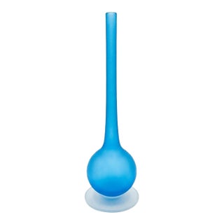 1960s Carlo Moretti for Rosenthal-Netter Murano 10" Sky Blue Frosted Satin Glass Vase For Sale