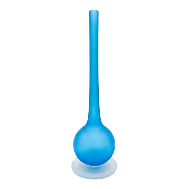1960s Carlo Moretti for Rosenthal-Netter Murano 10" Sky Blue Frosted Satin Glass Vase For Sale
