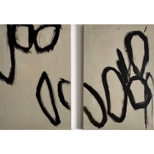 Abstract Abstract Painting Set of Two Picture | Modular Painting on Canvas in Contemporary Style For Sale - Image 3 of 8