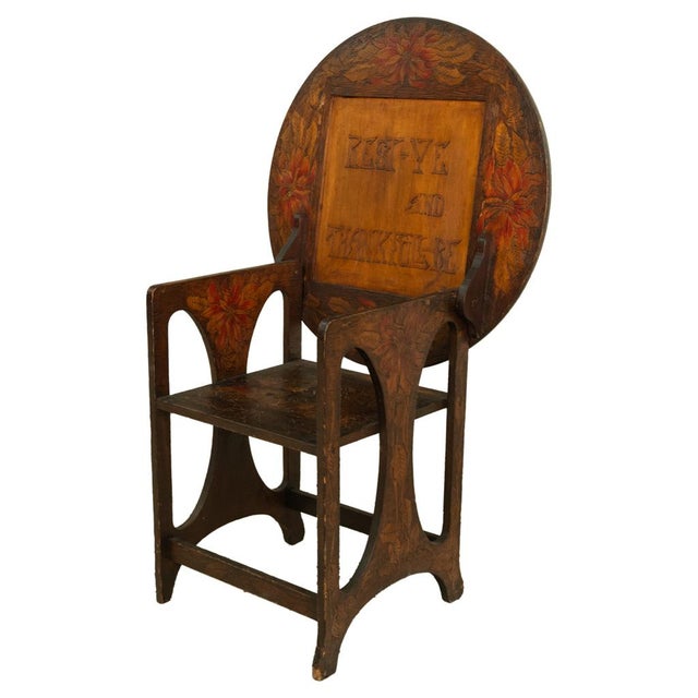 Antique Folk Art Poker Work Arts & Crafts Monks Bench Table Chair New York 1900 For Sale - Image 15 of 15