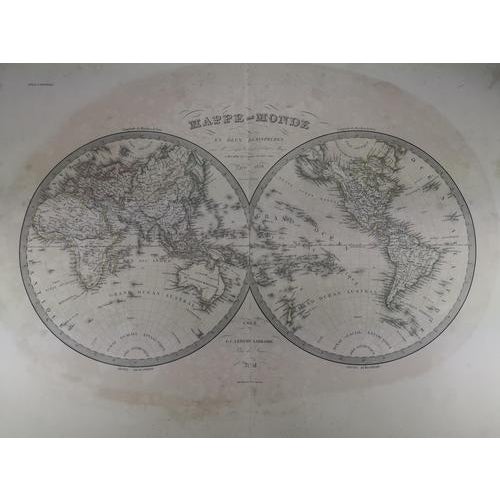 World Map Showing the Two Hemispheres Original 1838 Edition of Pierre M. Lapie Map For Sale - Image 3 of 3