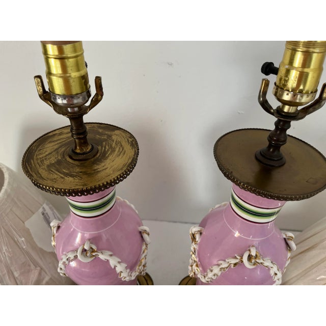 Metal 1940s French Floral Urn Lamps & Shades - A Pair For Sale - Image 7 of 10