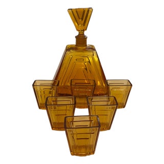 Art Deco Decanter and Glasses, Set of 7 For Sale