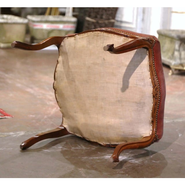 Brown Title: Early 20th Century French Louis XV Walnut Stool With Velvet Seat For Sale - Image 8 of 9