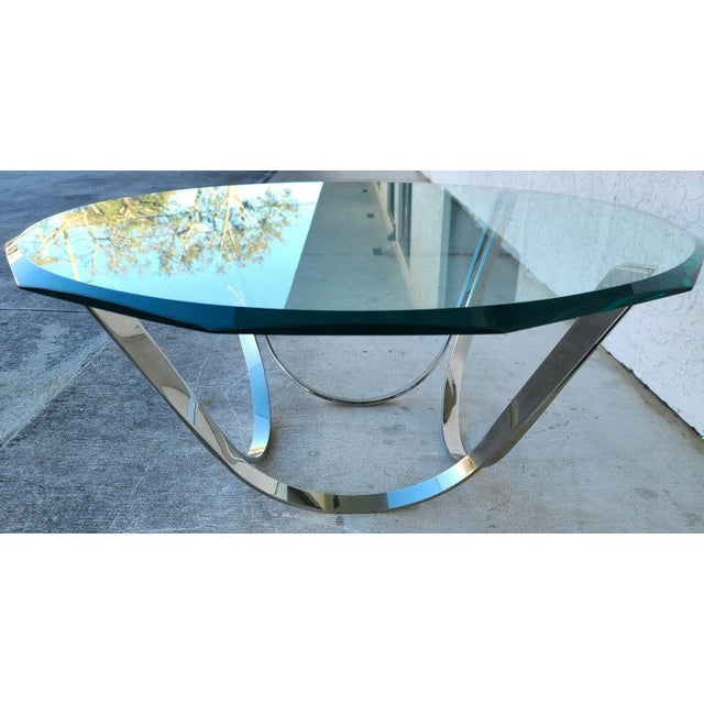 70's Roger Sprunger for Dunbar Chrome Glass Coffee Table For Sale - Image 10 of 13