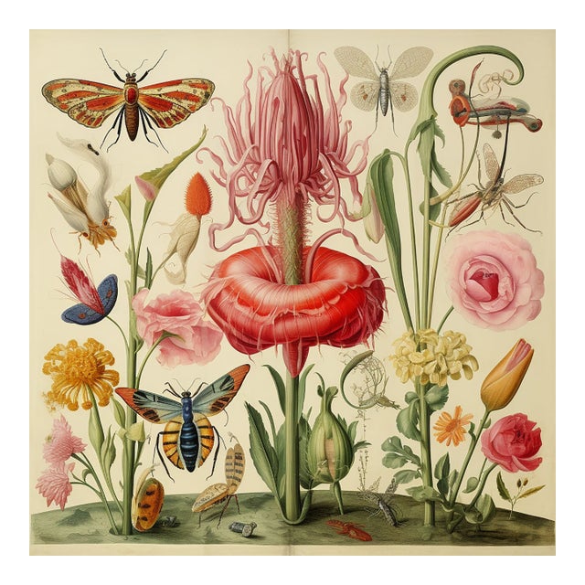 20' X 20' 'Insects and Flowers' Botanical Print, 'Hortus Floridus' Style, Unframed For Sale