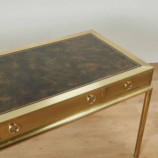 Brass Mid Century Mastercraft Leather Top Brass Desk For Sale - Image 8 of 15
