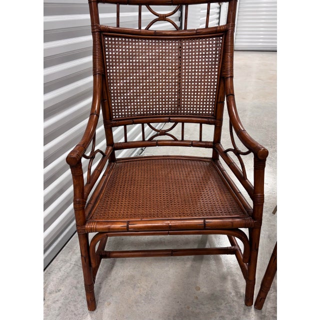 Late 20th Century Pair of Faux Bamboo and Wicker Accent or Dining Chairs With Cushions For Sale - Image 10 of 11