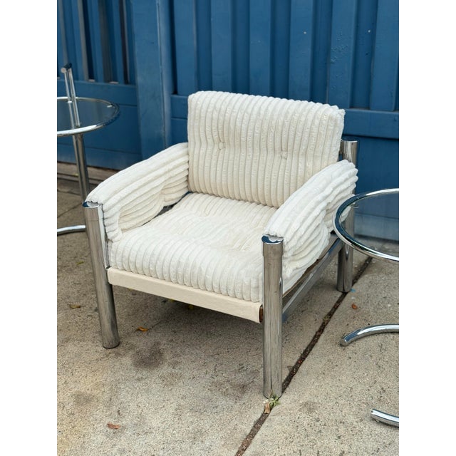 Metal 1970s Vintage Modern Chrome & Cream Corduroy Lounge Chair by James David Inc For Sale - Image 7 of 7