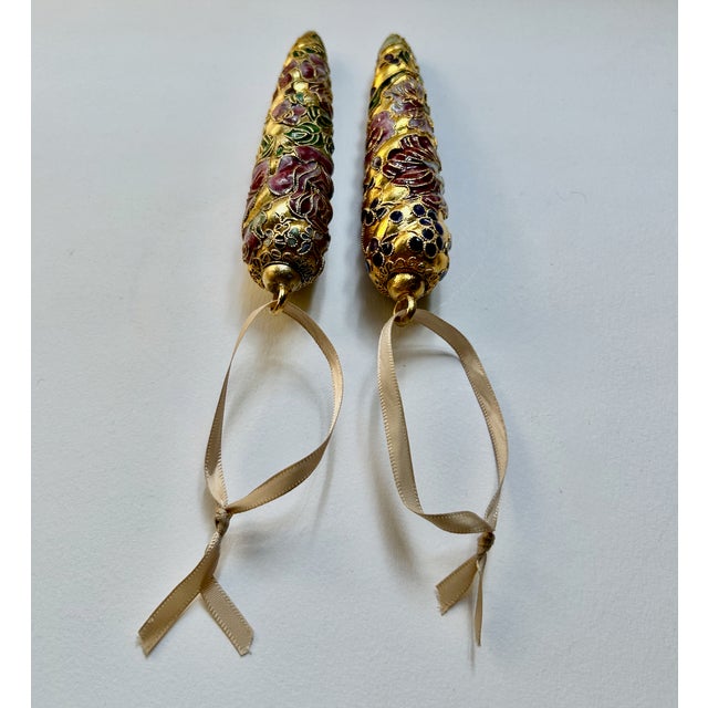 Pair of Gold Cloisonné & Crystal Ornaments For Sale - Image 4 of 17