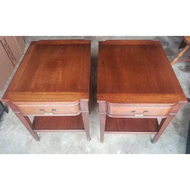 Wood 1960s Georgetown Galleries 2-Tier Holliwood Regency Mahogany Side Tables on Wheels, Pair For Sale - Image 7 of 12
