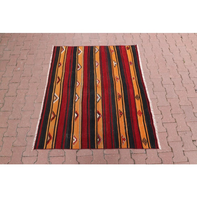 1960s Southwestern Red Striped Oushak Natural Kilim Rug For Sale - Image 4 of 13