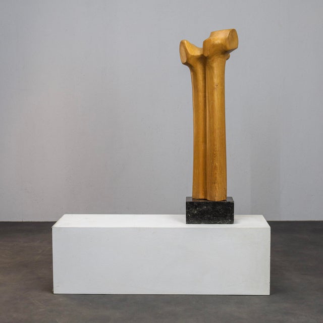 Abstract Biomorphic Sculpture in Carved Wood and Stone, 1970s For Sale - Image 9 of 9