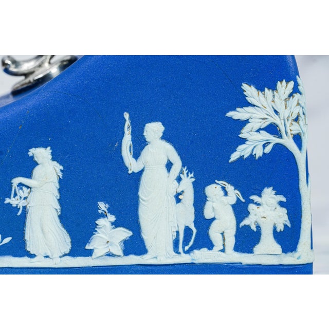 Wedgwood English 19th Century Antique Cheese Tray Dish Porcelain Silverplate Victorian Neoclassical Blue and White Jasperware For Sale - Image 10 of 17