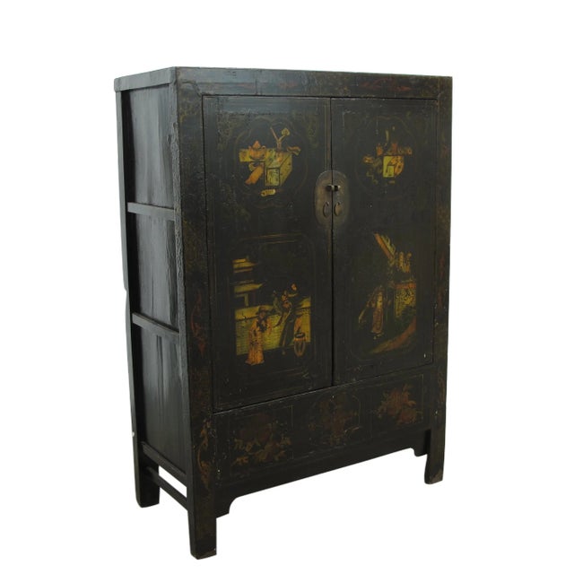 Chinese Antique Hand Painted Chinese Cabinet For Sale - Image 3 of 11