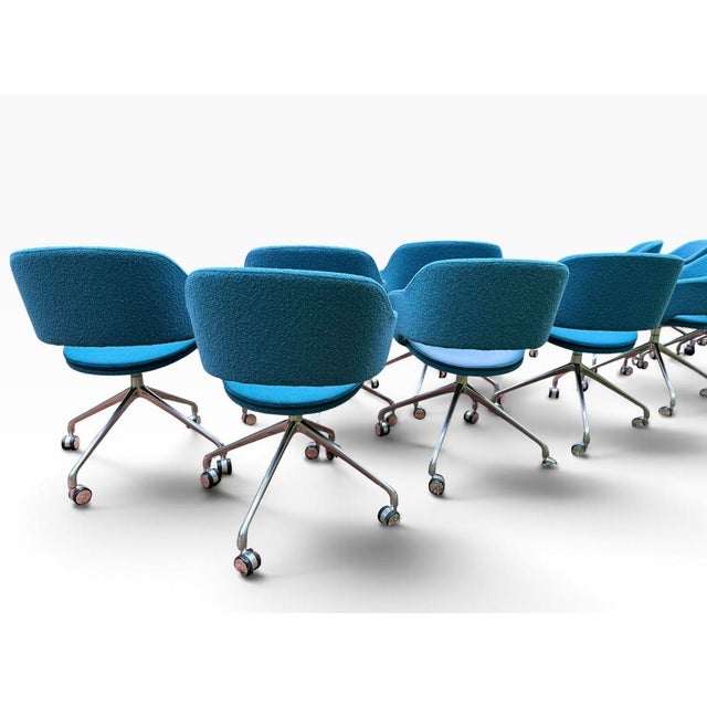 Gemma Bernal “Martini” Swivel Chair for Source International – Teal Bouclé, Chrome Caster Base For Sale - Image 9 of 16