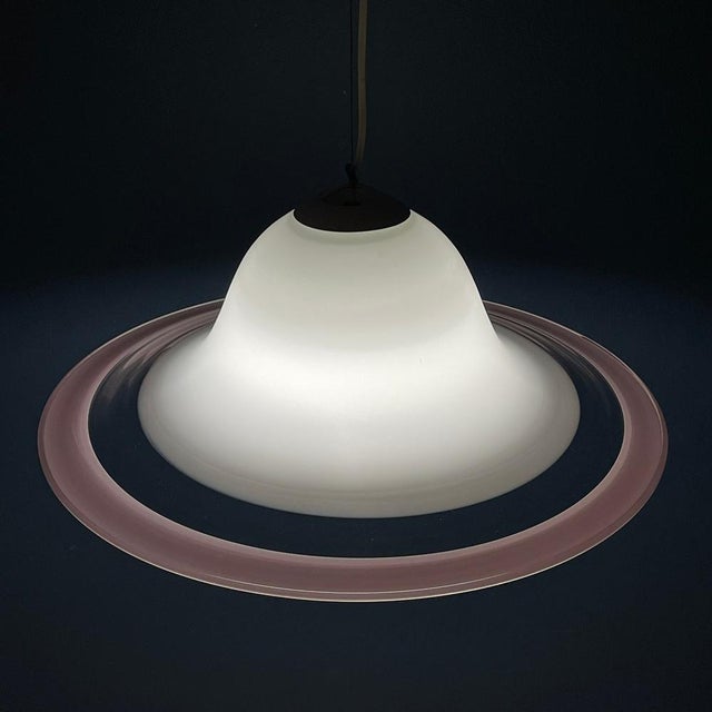Mid-Century Modern Murano Glass White and Pink Pendant Lamp, Italy, 1970s For Sale - Image 3 of 14