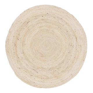 White Jute Round Hand Made Braided Style Boho Rug 5 Foot For Sale