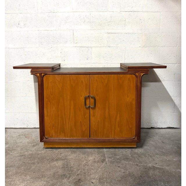 Wood Vintage MCM Flip-Top/Fold-Out Dry Bar on Casters For Sale - Image 7 of 8