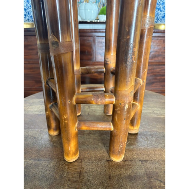 Mid Twentieth Century Slim Bamboo Rattan Tall Drink Table With Hexagon Top For Sale - Image 4 of 7
