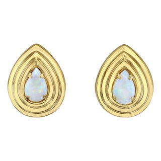 Pear Shaped Opal Earrings 14k Yellow Gold, 2 Pieces For Sale