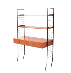 Mid-Century Modern Teak Free Standing Shelving Unit with Writing Table, 1960s, Set of 5
