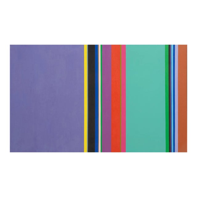 Jay Rosenblum Purple's Choice 42" X 26" Acrylic Painting Visual Stripe Motif Hard-Edge Flat Curtain Forms 1970 For Sale