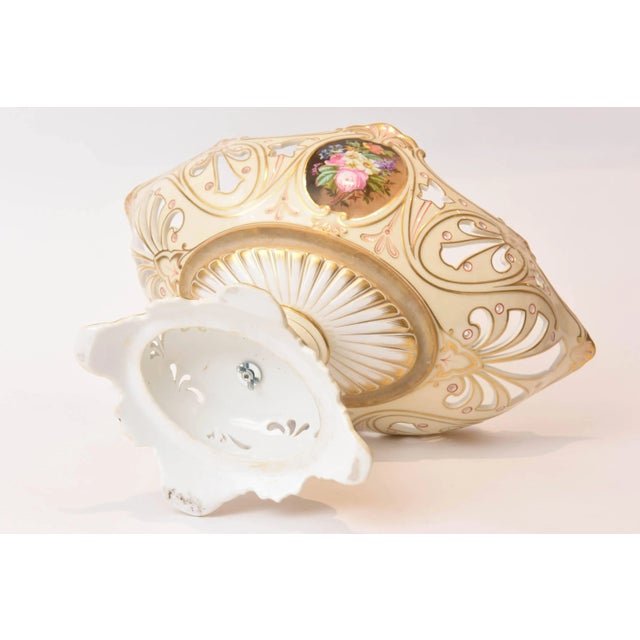 19th Century Old Paris Porcelain Centerpiece, Hand-Painted Florals For Sale - Image 9 of 11