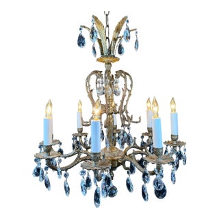 Vintage Brass Chandelier Ornate Eight Lights With Crystals For Sale