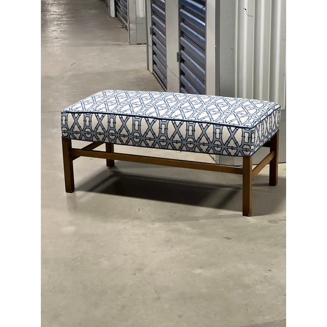 1960s Josef Frank Style Bench With Bamboo Trellis Upholstery For Sale - Image 10 of 11