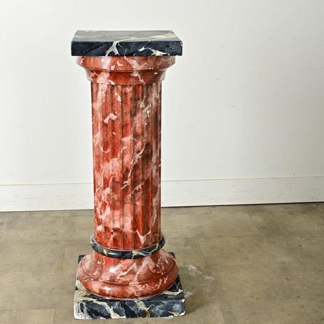 Postmodern French Vintage Hand-Painted Faux Marble Column For Sale - Image 3 of 12