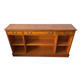 Vintage English Yew Wood Low Bookcase or Sideboard For Sale