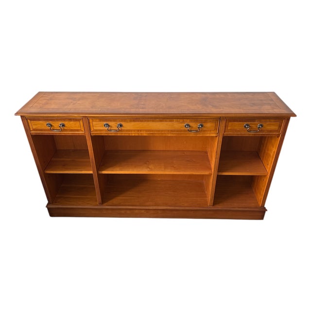 Vintage English Yew Wood Low Bookcase or Sideboard For Sale