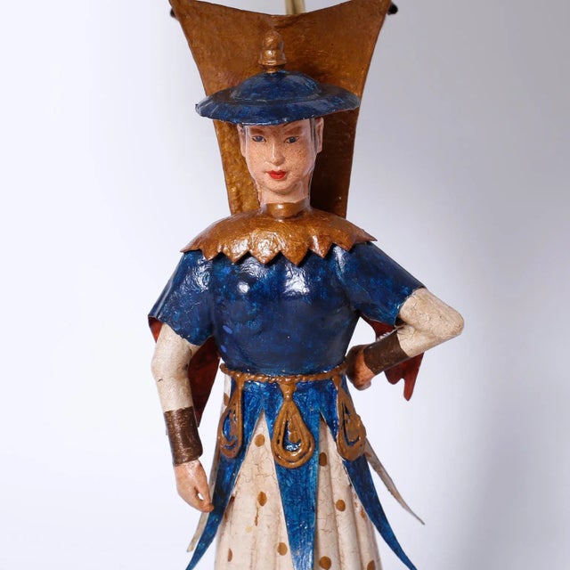 Chinoiserie Figural Tole Table Lamps - A Pair For Sale - Image 3 of 8