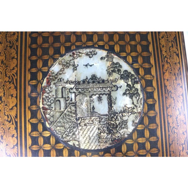 Wood 19th Century Large Chinoiserie Penwork Box Table with Mother-of-Pearl Inlay For Sale - Image 7 of 8
