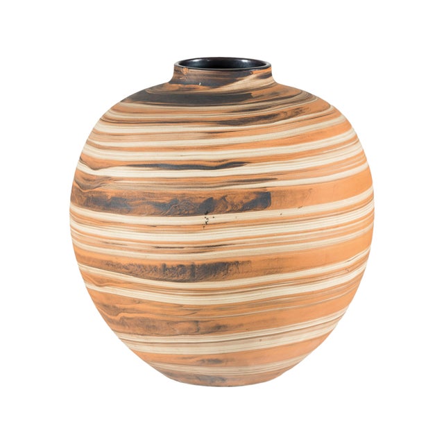 Artisan Hand-Thrown Ceramic Vase with Layered Earth-Tone Slip Decoration For Sale - Image 14 of 18