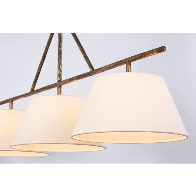 Visual Comfort Suzanne Kasler for Visual Comfort Signature Collette Large Linear Pendant in Gilded Iron with Linen Shade For Sale - Image 4 of 5