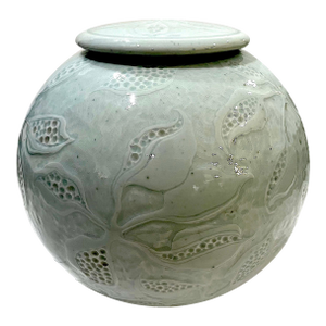 1980's Celadon Porcelain Moon Jar With Lid - Ken Edwards Montana Potter